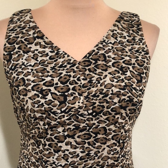 Vintage 90s CDC Petites Midi Dress Size 8 Tan Leopard Print - Picture 3 of 9
